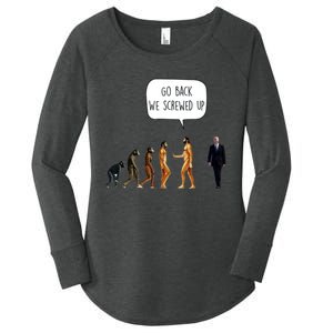 Go Back We Screwed Up Funny Anti Biden Human Evolution Women's Perfect Tri Tunic Long Sleeve Shirt