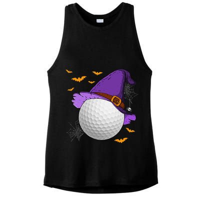 Golf Ball Witch Hat Pumpkin Spooky Halloween Costume Ladies PosiCharge Tri-Blend Wicking Tank