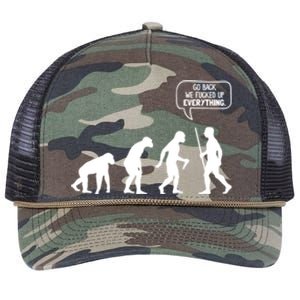 Go Back We Fucked Up Everything Retro Rope Trucker Hat Cap