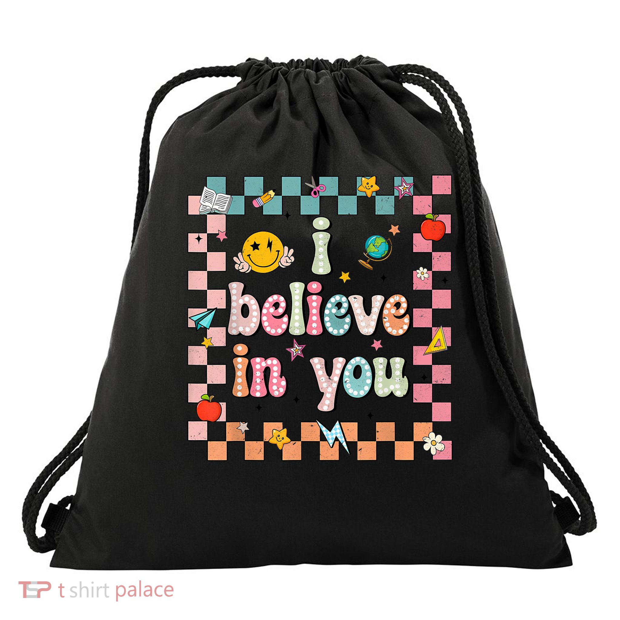 Groovy Believe You Test Testing Day Teacher Drawstring Bag
