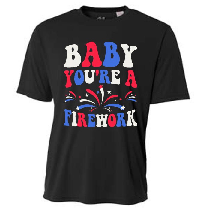 Groovy Baby YouRe A Firework 4th Of July American Flag Cooling Performance Crew T-Shirt