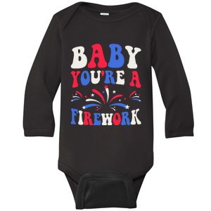 Groovy Baby YouRe A Firework 4th Of July American Flag Baby Long Sleeve Bodysuit