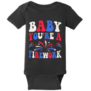 Groovy Baby YouRe A Firework 4th Of July American Flag Baby Bodysuit