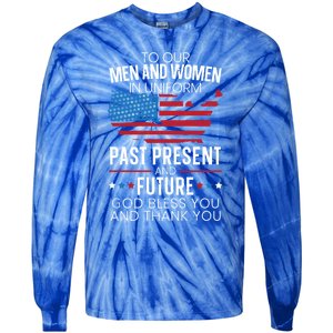 God Bless You And Thank You Usa Flag American Veterans Day Gift Tie-Dye Long Sleeve Shirt