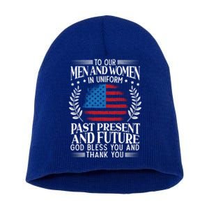 God Bless You And Thank You Usa Flag American Veterans Day Great Gift Short Acrylic Beanie