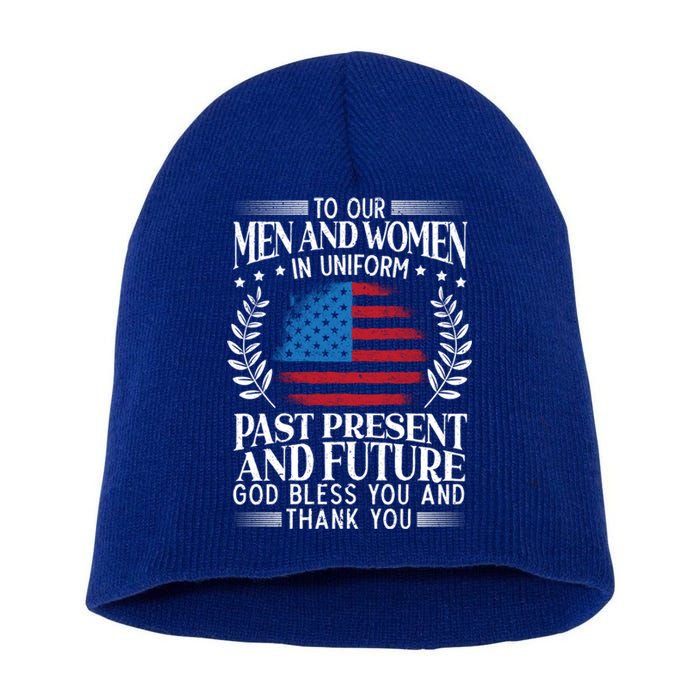 God Bless You And Thank You Usa Flag American Veterans Day Great Gift Short Acrylic Beanie