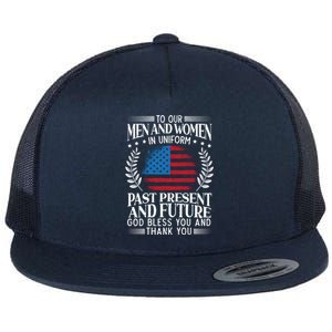 God Bless You And Thank You Usa Flag American Veterans Day Great Gift Flat Bill Trucker Hat