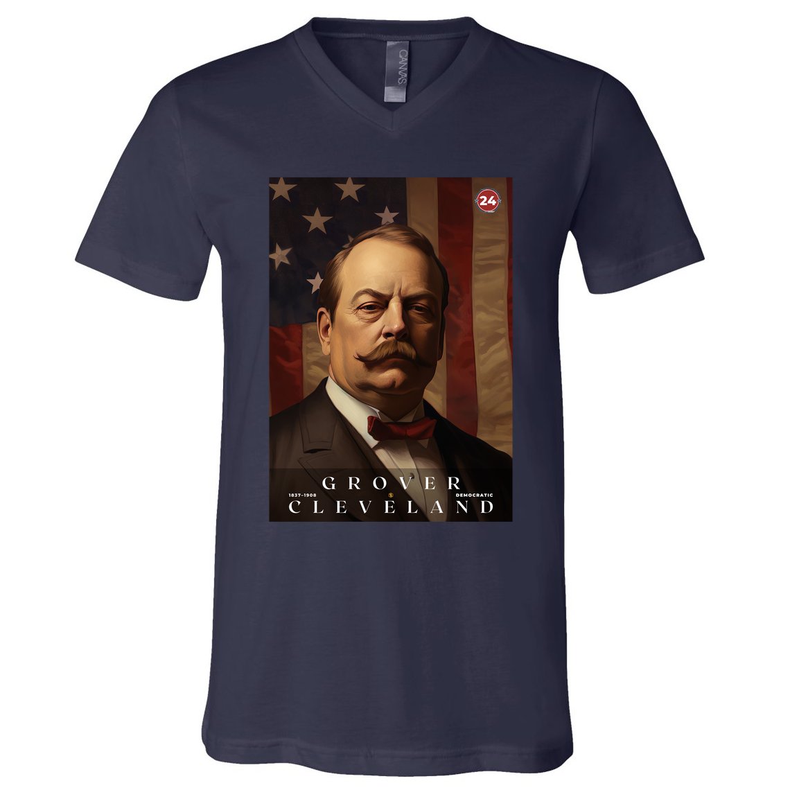 Grover Cleveland 24th President Of The United States Portrait V-Neck T-Shirt
