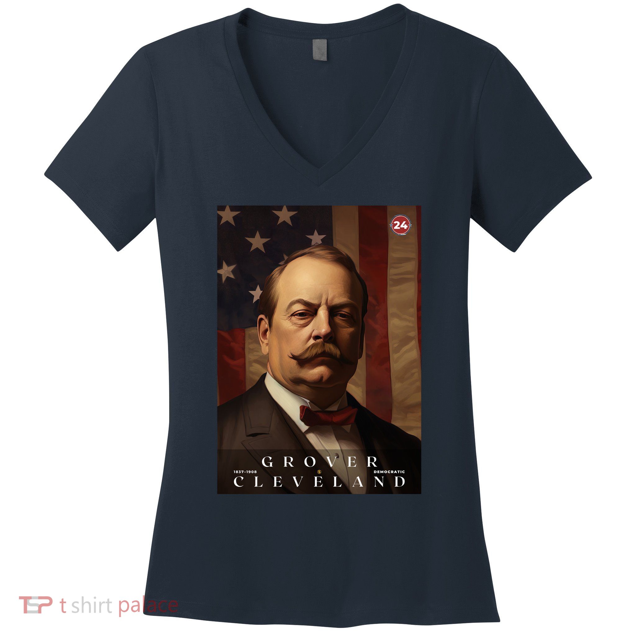 Grover Cleveland 24th President Of The United States Portrait Women's V-Neck T-Shirt