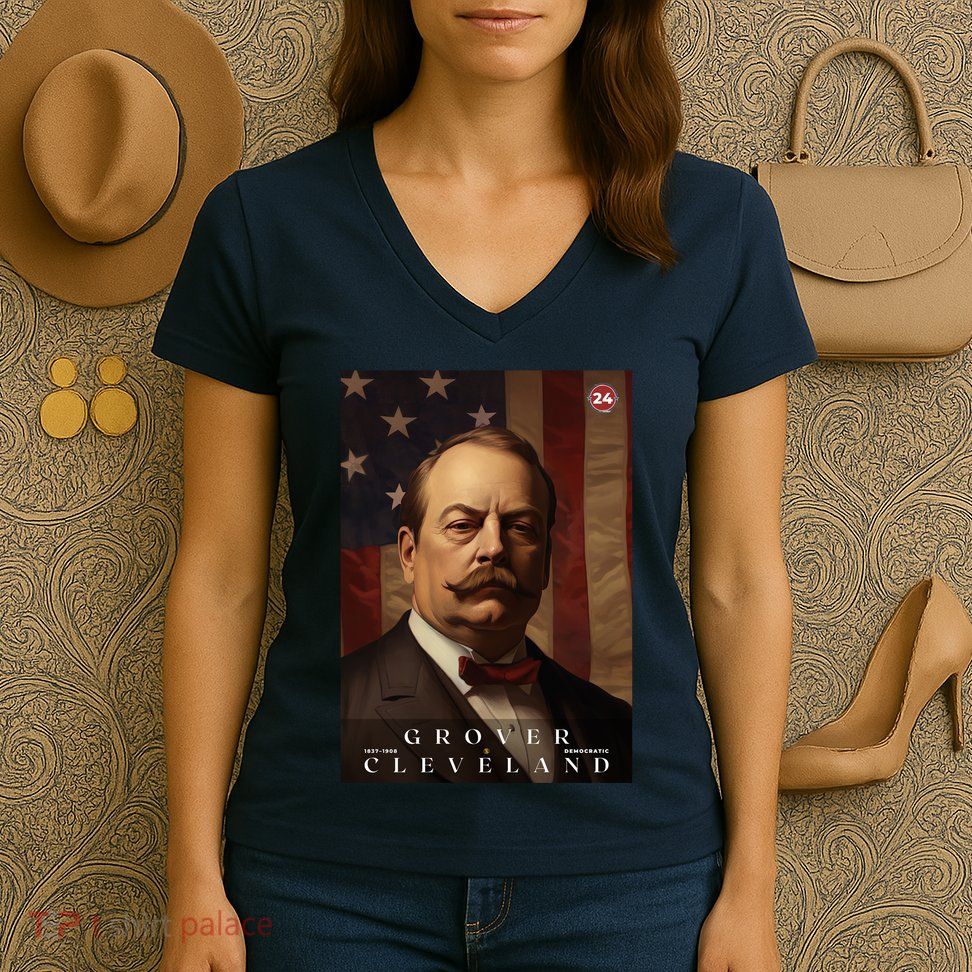 Grover Cleveland 24th President Of The United States Portrait Women's V-Neck T-Shirt
