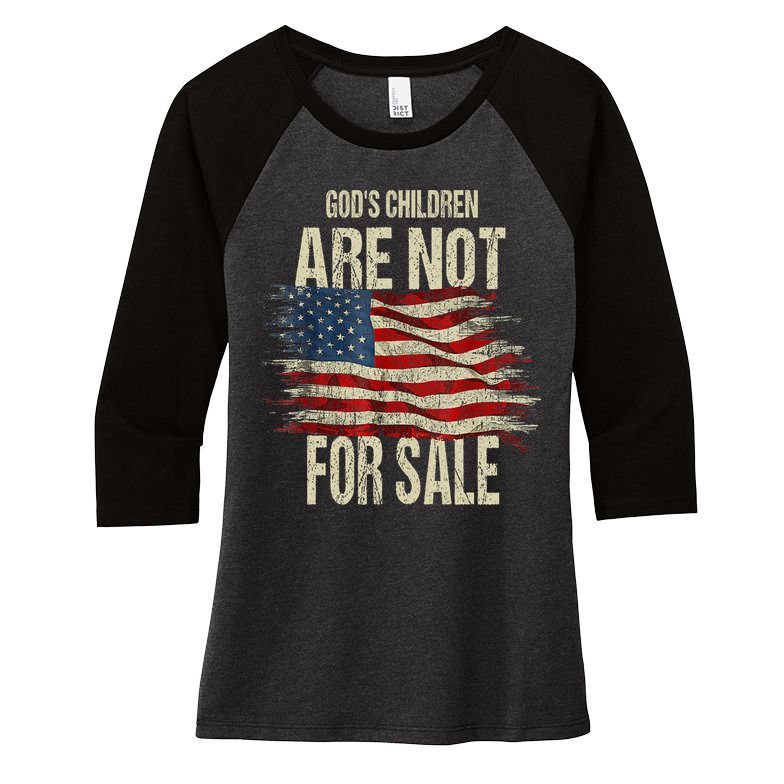 Gods Children Are Not For Sale Christian American Flag Women's Tri-Blend 3/4-Sleeve Raglan Shirt