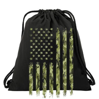 Green Camo American Flag Desert Camouflage Tactical Military Drawstring Bag