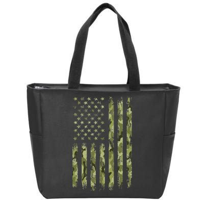 Green Camo American Flag Desert Camouflage Tactical Military Zip Tote Bag