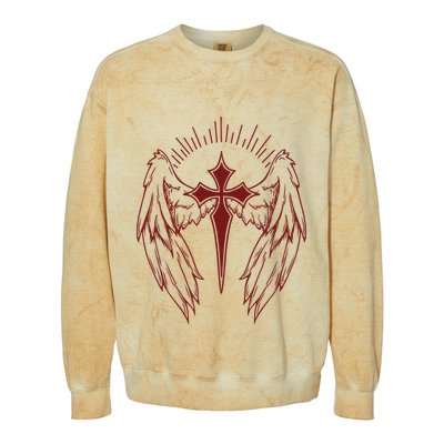 Gothic Cross And Wings Goth Egirl Eboy Emo Alt Colorblast Crewneck Sweatshirt