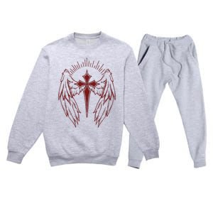 Gothic Cross And Wings Goth Egirl Eboy Emo Alt Premium Crewneck Sweatsuit Set