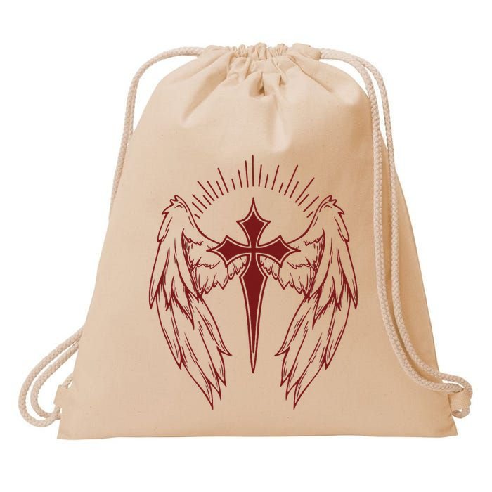 Gothic Cross And Wings Goth Egirl Eboy Emo Alt Drawstring Bag