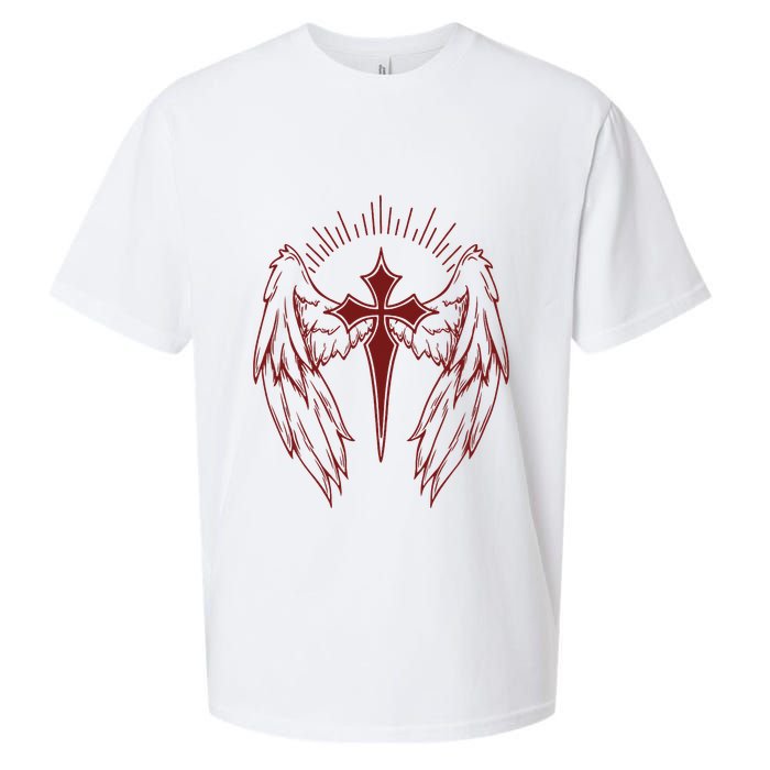 Gothic Cross And Wings Goth Egirl Eboy Emo Alt Sueded Cloud Jersey T-Shirt