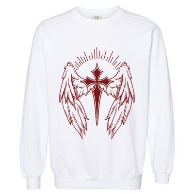 Gothic Cross And Wings Goth Egirl Eboy Emo Alt Garment-Dyed Sweatshirt