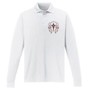 Gothic Cross And Wings Goth Egirl Eboy Emo Alt Performance Long Sleeve Polo