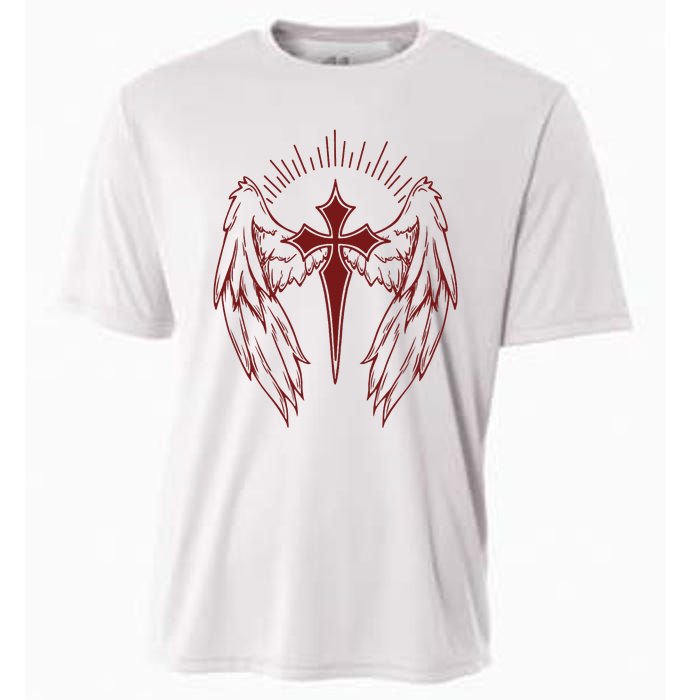 Gothic Cross And Wings Goth Egirl Eboy Emo Alt Cooling Performance Crew T-Shirt