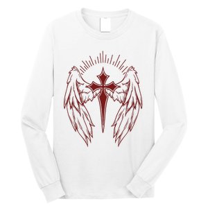 Gothic Cross And Wings Goth Egirl Eboy Emo Alt Long Sleeve Shirt