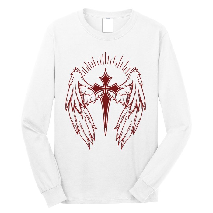 Gothic Cross And Wings Goth Egirl Eboy Emo Alt Long Sleeve Shirt