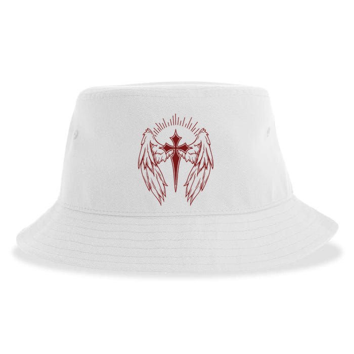 Gothic Cross And Wings Goth Egirl Eboy Emo Alt Sustainable Bucket Hat