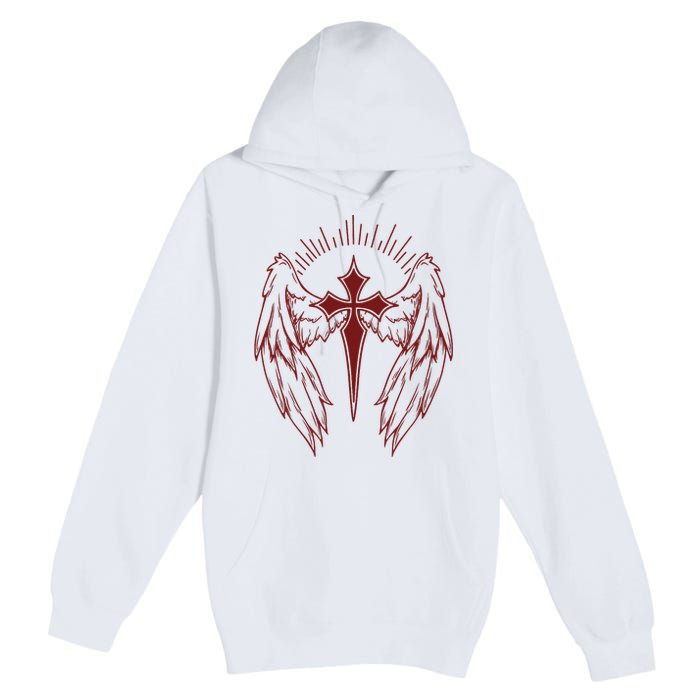 Gothic Cross And Wings Goth Egirl Eboy Emo Alt Premium Pullover Hoodie