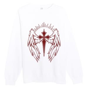 Gothic Cross And Wings Goth Egirl Eboy Emo Alt Premium Crewneck Sweatshirt