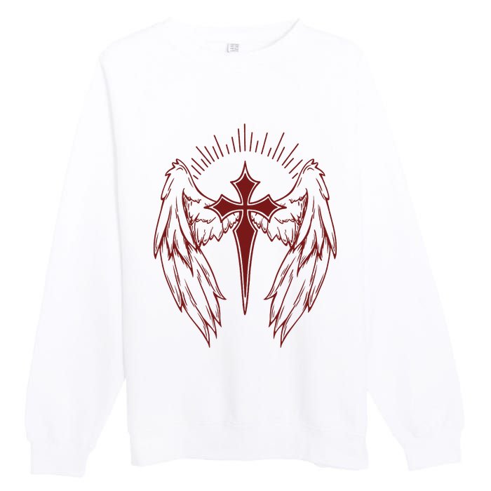 Gothic Cross And Wings Goth Egirl Eboy Emo Alt Premium Crewneck Sweatshirt