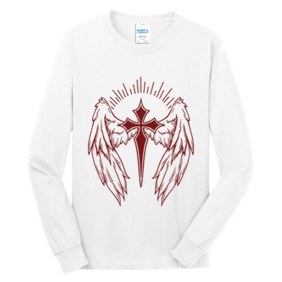 Gothic Cross And Wings Goth Egirl Eboy Emo Alt Tall Long Sleeve T-Shirt