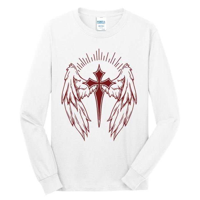 Gothic Cross And Wings Goth Egirl Eboy Emo Alt Tall Long Sleeve T-Shirt