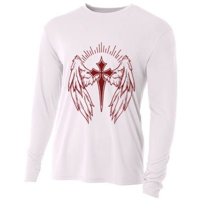 Gothic Cross And Wings Goth Egirl Eboy Emo Alt Cooling Performance Long Sleeve Crew