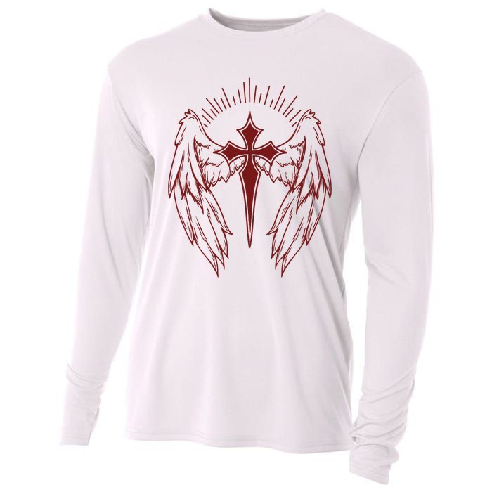 Gothic Cross And Wings Goth Egirl Eboy Emo Alt Cooling Performance Long Sleeve Crew