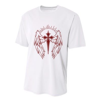 Gothic Cross And Wings Goth Egirl Eboy Emo Alt Youth Performance Sprint T-Shirt