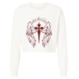 Gothic Cross And Wings Goth Egirl Eboy Emo Alt Cropped Pullover Crew