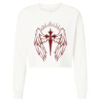 Gothic Cross And Wings Goth Egirl Eboy Emo Alt Cropped Pullover Crew