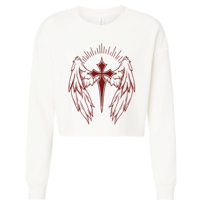 Gothic Cross And Wings Goth Egirl Eboy Emo Alt Cropped Pullover Crew