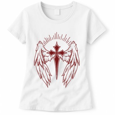 Gothic Cross And Wings Goth Egirl Eboy Emo Alt Womens T-Shirt