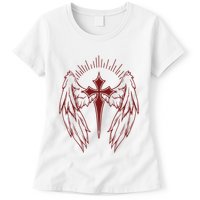 Gothic Cross And Wings Goth Egirl Eboy Emo Alt Womens T-Shirt