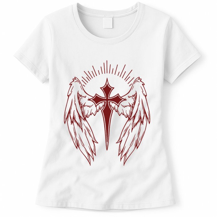 Gothic Cross And Wings Goth Egirl Eboy Emo Alt Womens T-Shirt