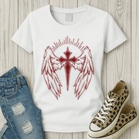 Gothic Cross And Wings Goth Egirl Eboy Emo Alt Womens T-Shirt