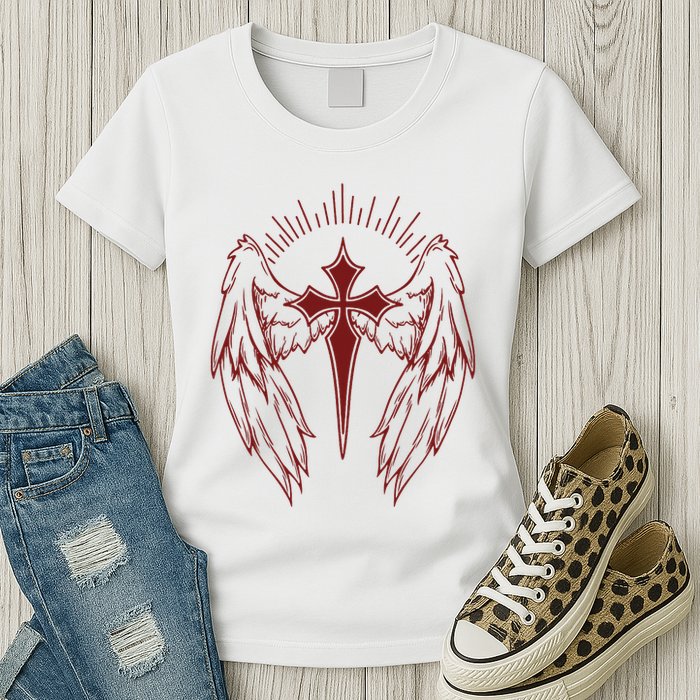 Gothic Cross And Wings Goth Egirl Eboy Emo Alt Womens T-Shirt
