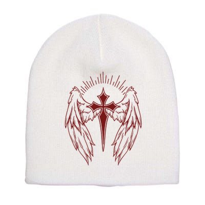 Gothic Cross And Wings Goth Egirl Eboy Emo Alt Short Acrylic Beanie