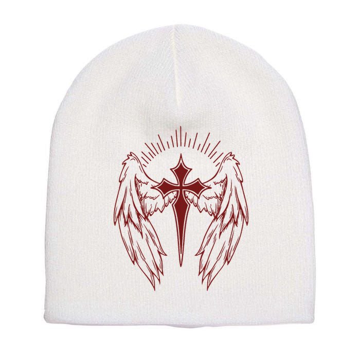 Gothic Cross And Wings Goth Egirl Eboy Emo Alt Short Acrylic Beanie