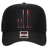 Golf Clubs American Flag High Crown Mesh Back Trucker Hat