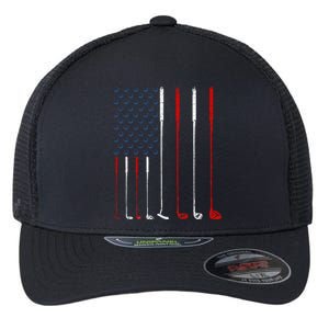 Golf Clubs American Flag Flexfit Unipanel Trucker Cap