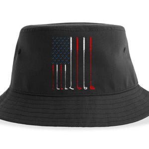 Golf Clubs American Flag Sustainable Bucket Hat