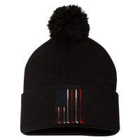 Golf Clubs American Flag Pom Pom 12in Knit Beanie