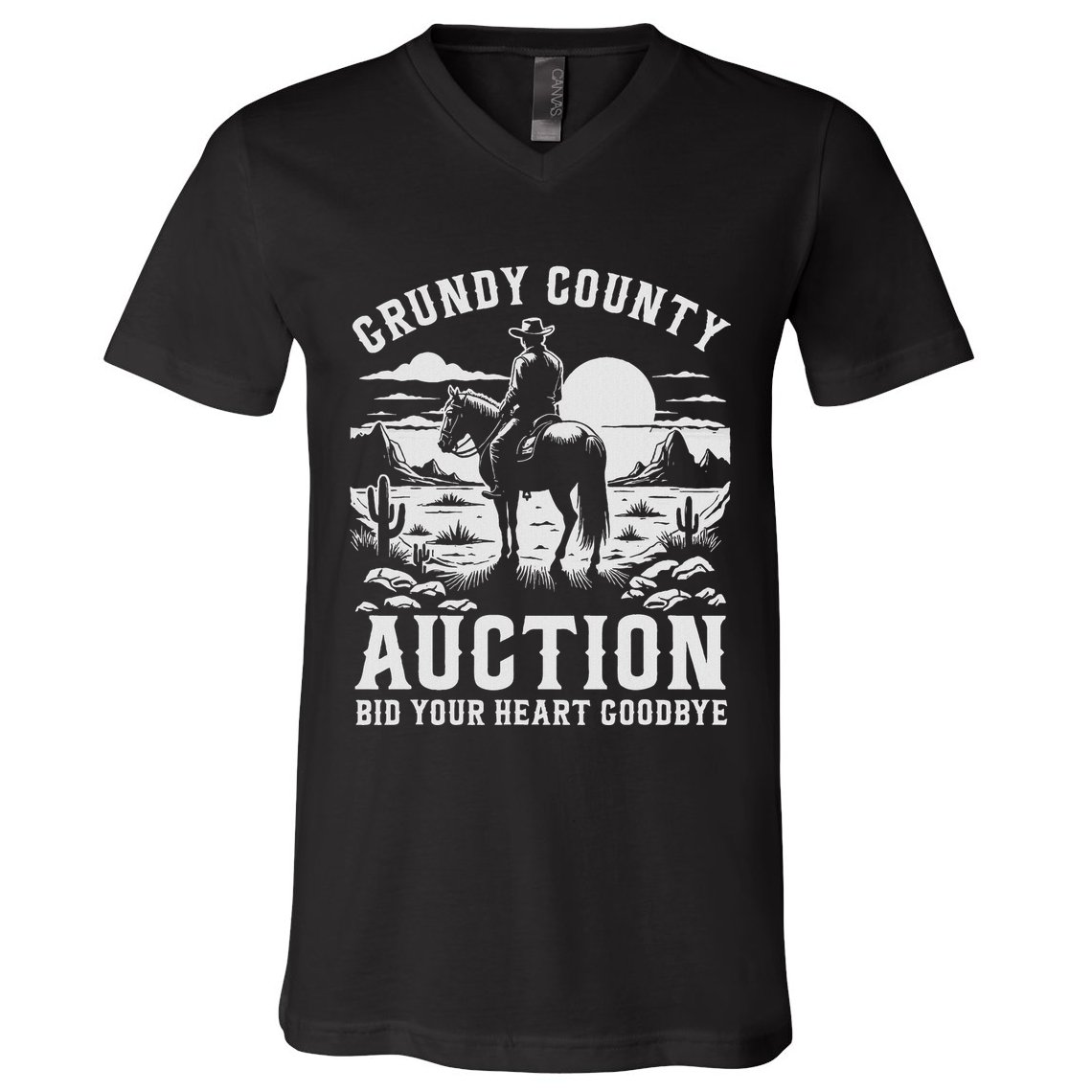 Grundy County Auction Bid Your Heart Goodbye Funny Cowboy V-Neck T-Shirt
